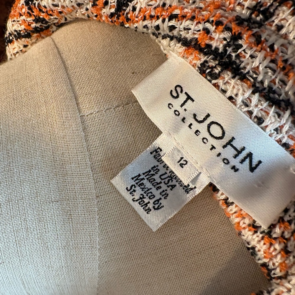 St. John tweed skirt & blazer set wool blend in Orange cream black 12/L - Picture 4 of 7